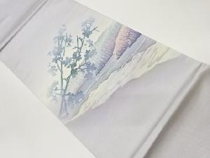 手描き川辺に枝葉・草風景模様袋帯